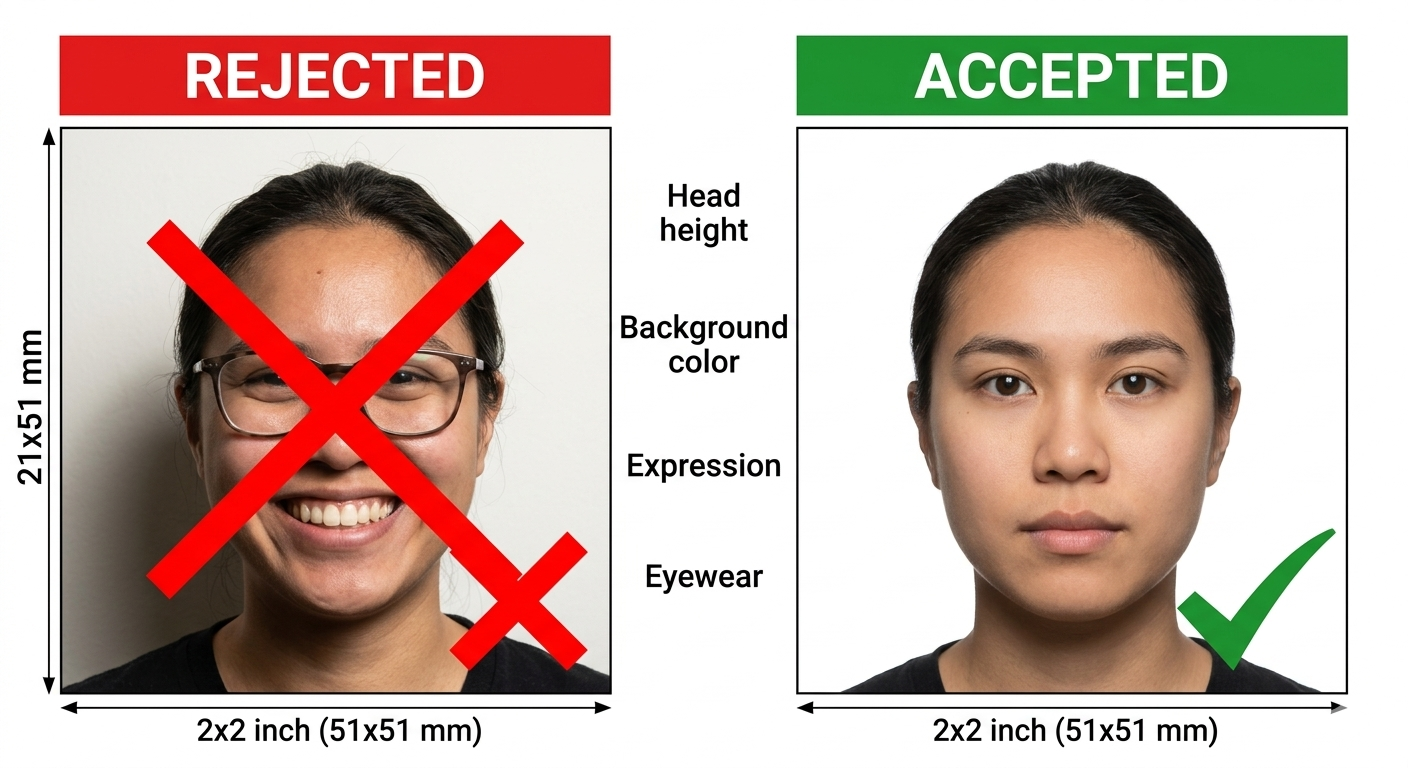 Rejected vs Accepted Passport Photo Comparison